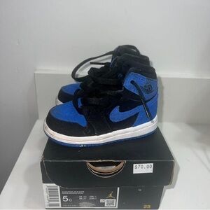 Jordan 1s Kids Black and Blue Sneakers